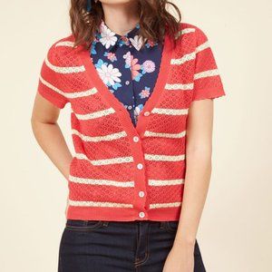 Modcloth Stay Sweet Striped Coral Cardigan, Medium